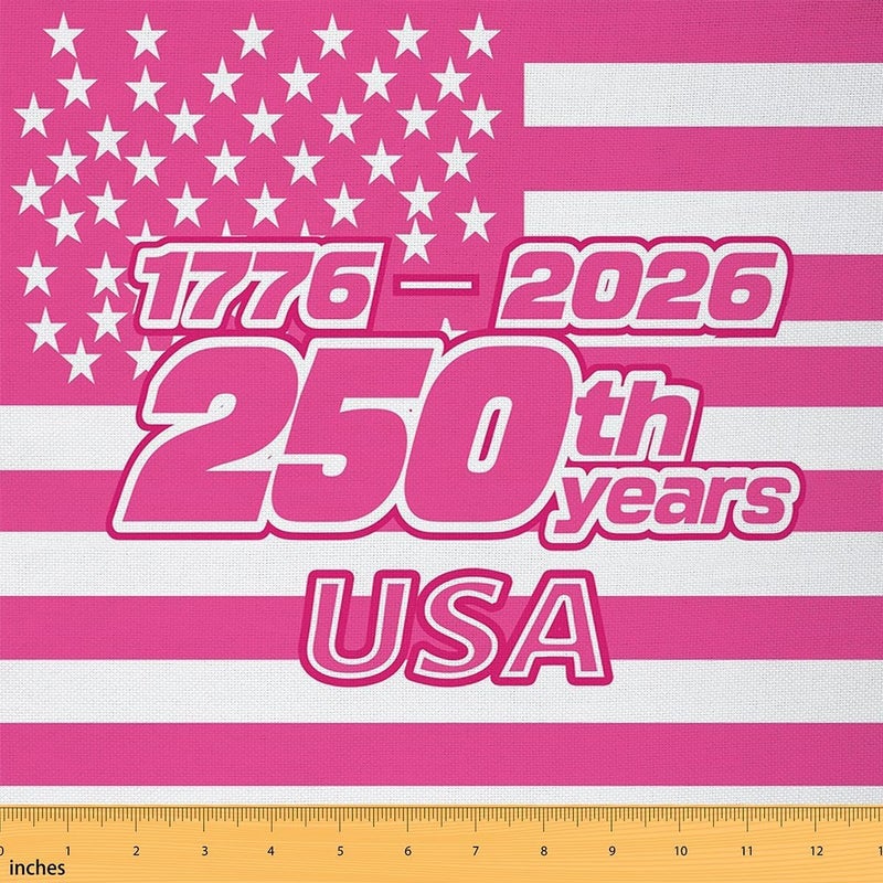 250 Anniversary USA Upholstery Fabric for Chairs United States 250th Anniversary Outdoor Fabric by The Yard 36"x63", USA Flag Vintage Hot Pink Landscape Fabric Americana Gifts for Family - Image 1