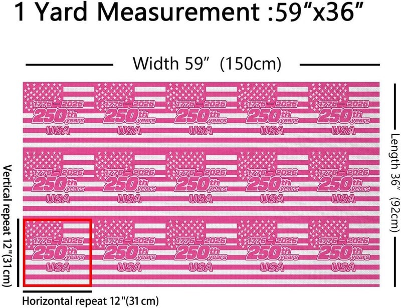 250 Anniversary USA Upholstery Fabric for Chairs United States 250th Anniversary Outdoor Fabric by The Yard 36"x63", USA Flag Vintage Hot Pink Landscape Fabric Americana Gifts for Family - Image 2