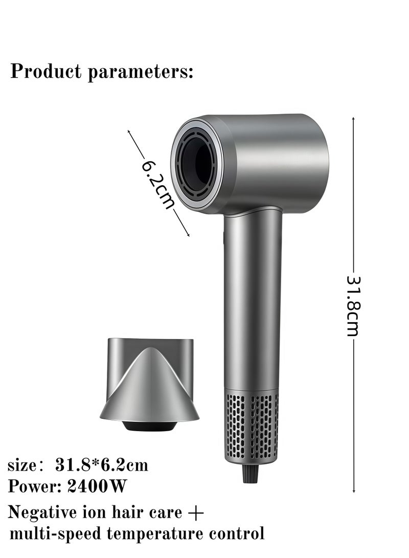 sokany Negative Ion Hair Dryer, Household Multifunctional Quick Drying Hair Dryer, 2400 Watts, Temperature And Speed Adjustable In Multiple Levels, Silver Theme+Gold Button (Model: SK-14020） - Plug: European Standard - Image 2