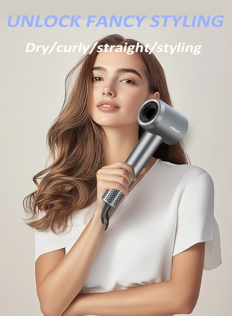 sokany Negative Ion Hair Dryer, Household Multifunctional Quick Drying Hair Dryer, 2400 Watts, Temperature And Speed Adjustable In Multiple Levels, Silver Theme+Gold Button (Model: SK-14020） - Plug: European Standard - Image 5