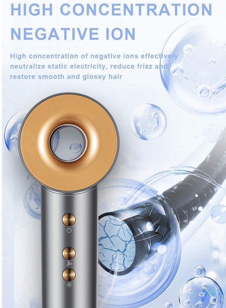 sokany Negative Ion Hair Dryer, Household Multifunctional Quick Drying Hair Dryer, 2400 Watts, Temperature And Speed Adjustable In Multiple Levels, Silver Theme+Gold Button (Model: SK-14020） - Plug: European Standard - Image 4