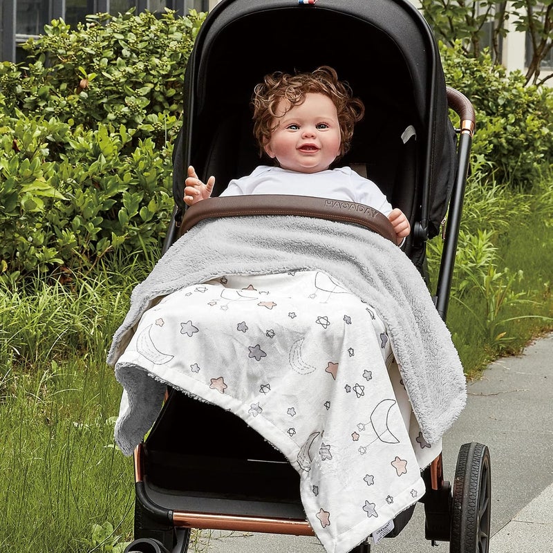 CREVENT 2Pcs 76x102cm Cute Cozy Fluffy Warm Baby Blankets for Infants Toddlers' Bedding Crib Cot Stroller - Grey Cloud + Minky Good Night - Image 3