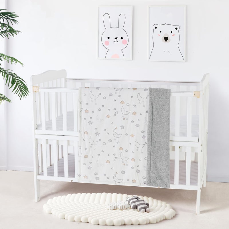 CREVENT 2Pcs 76x102cm Cute Cozy Fluffy Warm Baby Blankets for Infants Toddlers' Bedding Crib Cot Stroller - Grey Cloud + Minky Good Night - Image 1