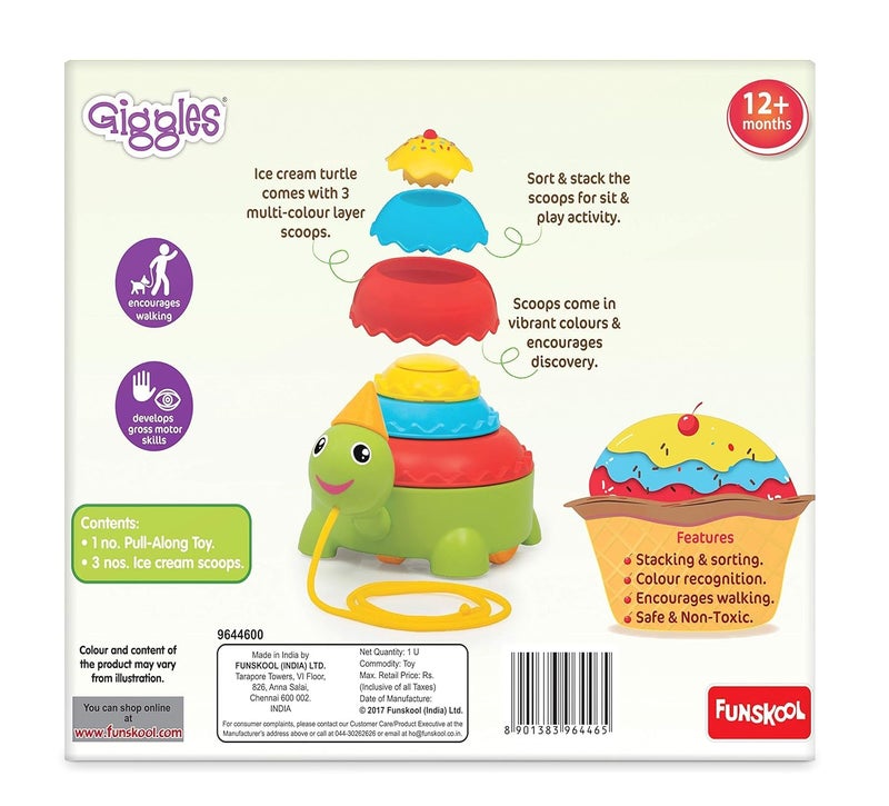 Giggles Funskool Pull Along Turtle, Activity & Learning Toy for Babies, Toddlers, for Baby Boys & Girls, Encourage Walking, Improve Balance, Multicolour, Gift Set for Kids, Ages 18+ Months - Image 4