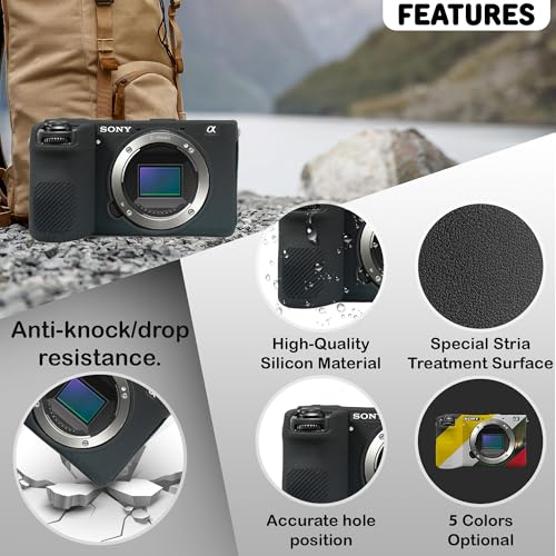 STSEETOP Camera Case for Sony A6700 - Protective Silicone DSLR Skin Cover, Detachable Cage, Shockproof, Dustproof (Black) - Image 2