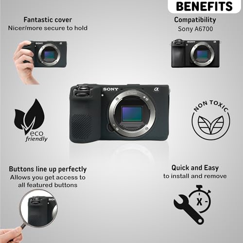 STSEETOP Camera Case for Sony A6700 - Protective Silicone DSLR Skin Cover, Detachable Cage, Shockproof, Dustproof (Black) - Image 3