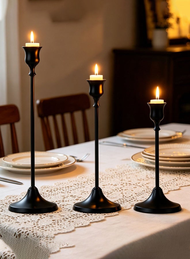 DUNISO Black Candle Holders Set of 3 for Taper Candles Decorative Candlestick With Anti-Slip Base Holders for Wedding, Dinning, Party Fits (Black) - Image 1