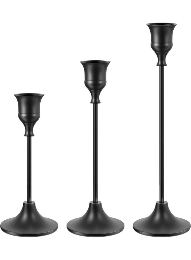 DUNISO Black Candlestick Holders Set of 3, Candle Stick Taper Candle Holder, Vintage Decorative Metal Candle Holders Centerpieces for Table Mantel Festive Decorations Gifts - Image 1