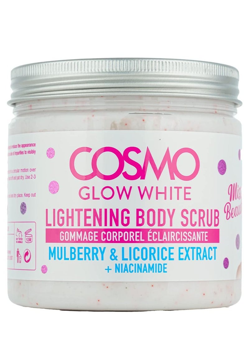 COSMO - مقشر تفتيح الجسم كوزمو جلو وايت، 475 مل، بخلاصة التوت وعرق السوس، يساعد على تقليل البقع الداكنة، وتنعيم البشرة، للجنسين - Image 1