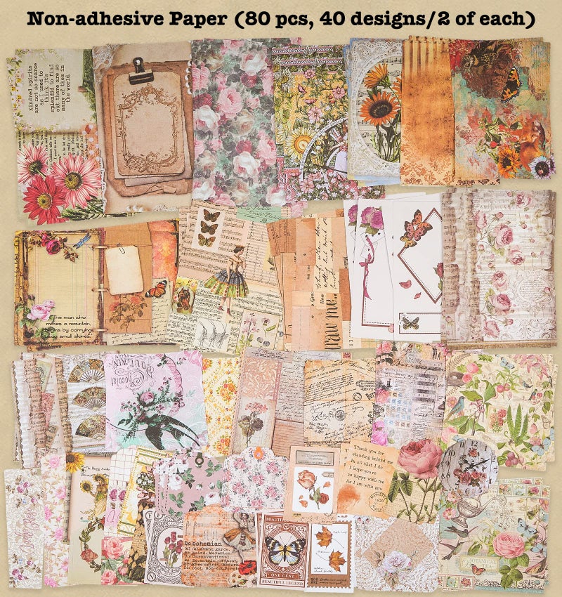Knaid 200 Piece Vintage Ephemera Bundle - Paper & Sticker Kit for Junk Journaling, Scrapbooking, Planners, Bullet Journals, Collage, Decoupage - Cottagecore Themed - Pastel/Earthy Tones - Image 3