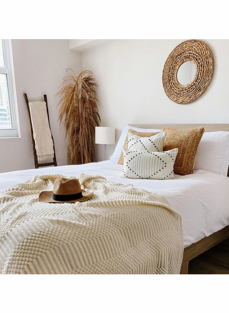 KASTWAVE Boho Throw Pillow Covers, 2 Pcs Black and Cream White, Set of 2 Modern Farmhouse Accent Home Decor, Neutral Woven Decorative Pillow Covers for Couch/Bed  18 x 18 Inches, - Image 4