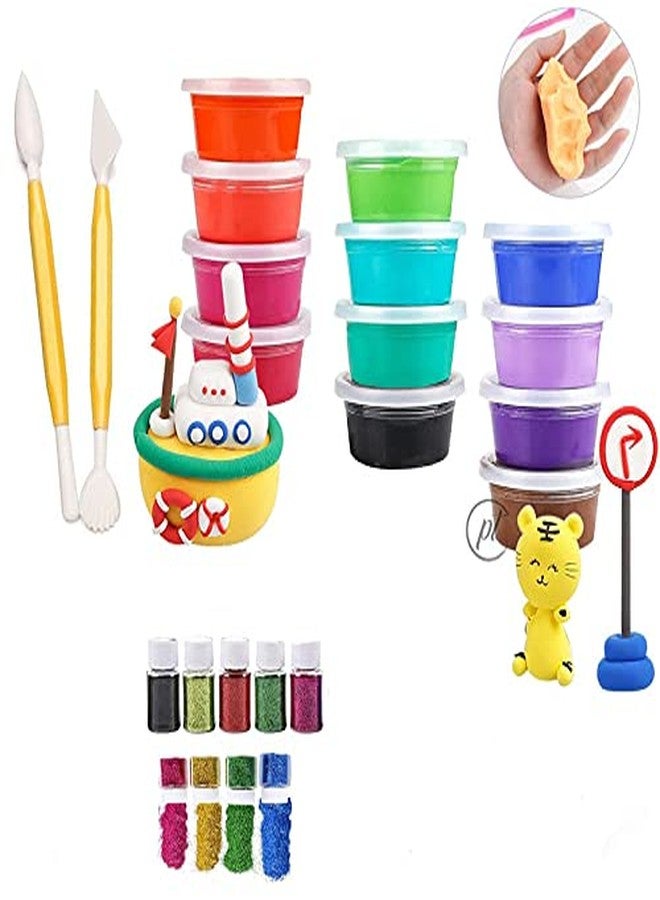 Promote Trader Modeling Clay Air Dry Clay Light Model Magic Clay 12 Colors DIY Creative with Molding Clay Tools Free Glitter, Clay in Air Tight Storage Mini Box Crafts Gift for Kids - Image 1