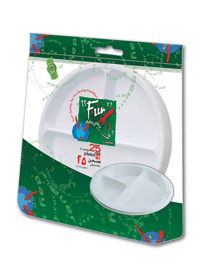 Fun 3-Comp Plastic Plate 25 Pcs 