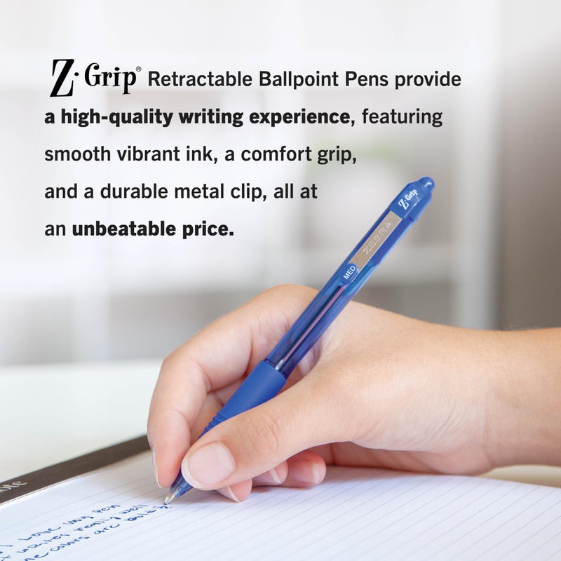 Zebra Pen Zebra, Z-Grip Retractable Ballpoint Pen, 1.0mm, Blue, 2 Pack(22222) - Image 5