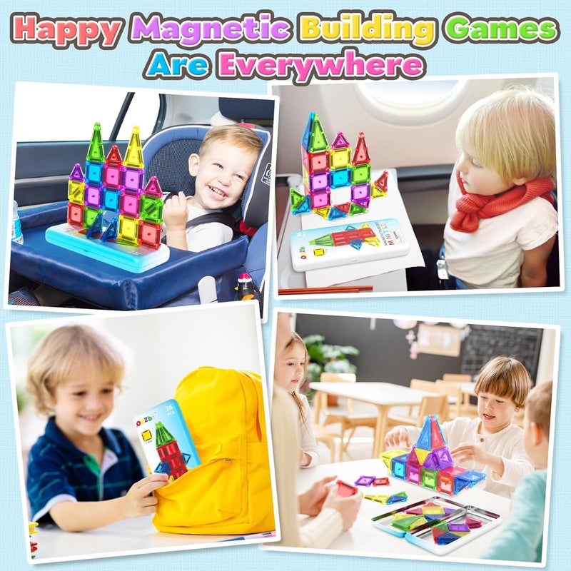 ORZbb Mini Magnetic Tiles Travel Set for Toddlers Magnetic Blocks Building Toys and Games, Montessori for Preschool Classroom Must Have, Sensory Toys from - Image 2