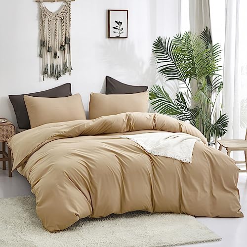 Cottonight Khaki Comforter Set California King Champagne Bedding Set Women Men Taupe Sand Color Blanket Quilts Soft Beige Breathable Modern Solid Comforter Set for Cal King Bed - Image 3