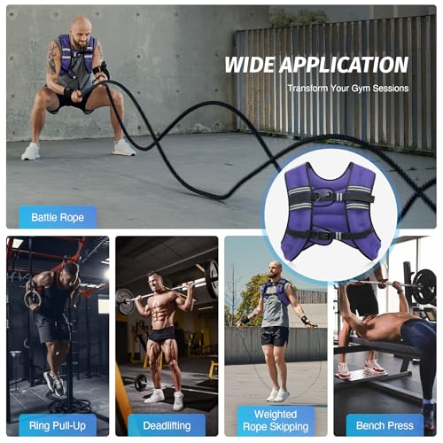 ZELUS Weighted Vest, 6lb/8lb/12lb/16lb/20lb/25lb/30lb Weight Vest with Reflective Stripe for Workout, Strength Training, Running, Fitness, Muscle Building, Weight Loss, Weightlifting, Violet(16 lb) - Image 5