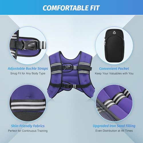 ZELUS Weighted Vest, 6lb/8lb/12lb/16lb/20lb/25lb/30lb Weight Vest with Reflective Stripe for Workout, Strength Training, Running, Fitness, Muscle Building, Weight Loss, Weightlifting, Violet(16 lb) - Image 2