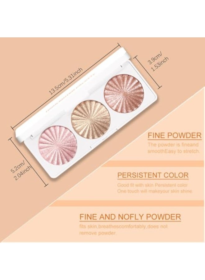 DUNUF Highlight Makeup Contour Powder, Pink Pearl Golden Champagne Bronze Rose Highlighter Palette, Glitter Face Illuminator Highlighter, Illuminator Make Up (02) - Image 5