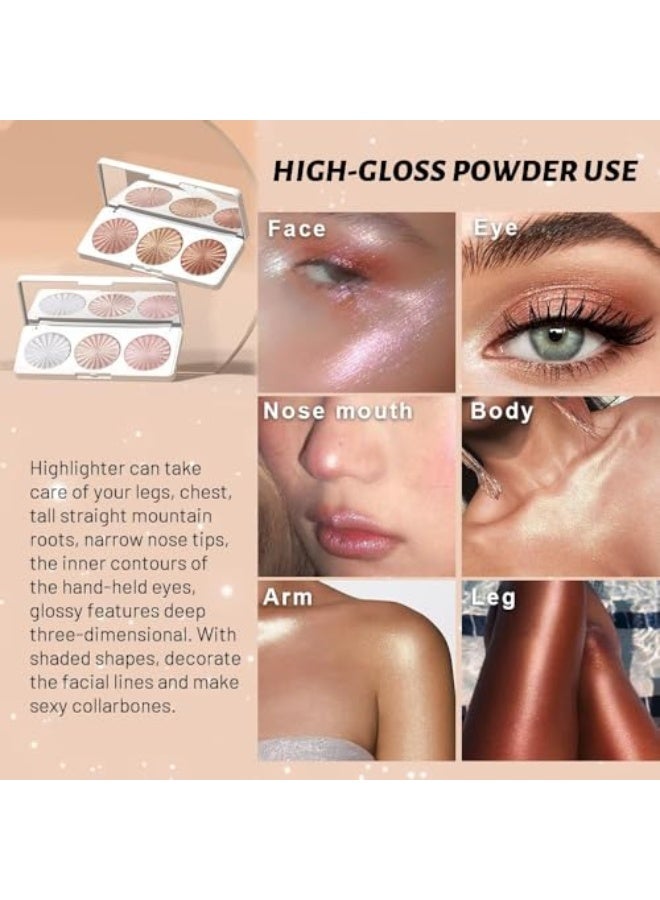 DUNUF Highlight Makeup Contour Powder, Pink Pearl Golden Champagne Bronze Rose Highlighter Palette, Glitter Face Illuminator Highlighter, Illuminator Make Up (02) - Image 3