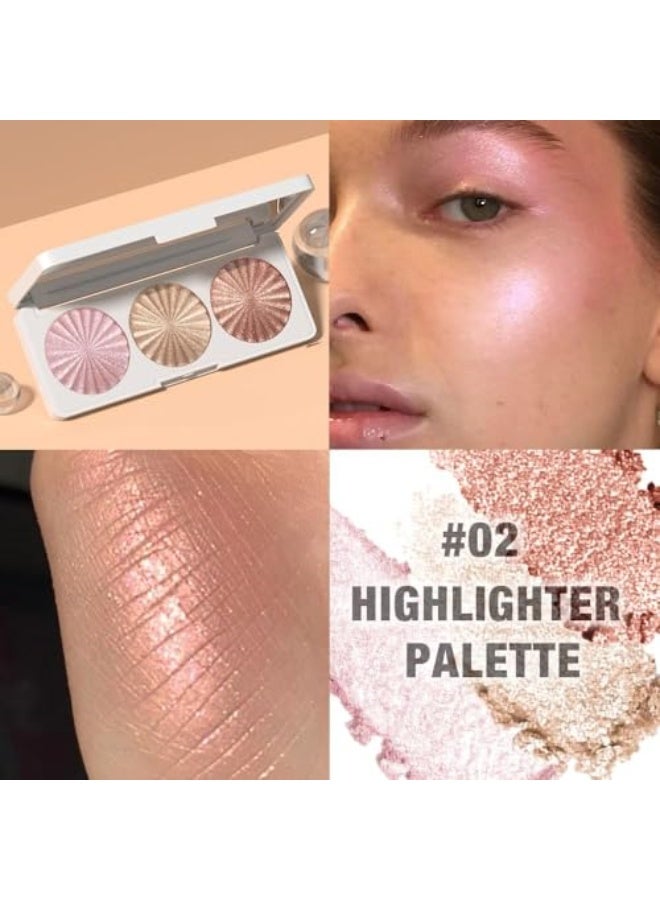 DUNUF Highlight Makeup Contour Powder, Pink Pearl Golden Champagne Bronze Rose Highlighter Palette, Glitter Face Illuminator Highlighter, Illuminator Make Up (02) - Image 2