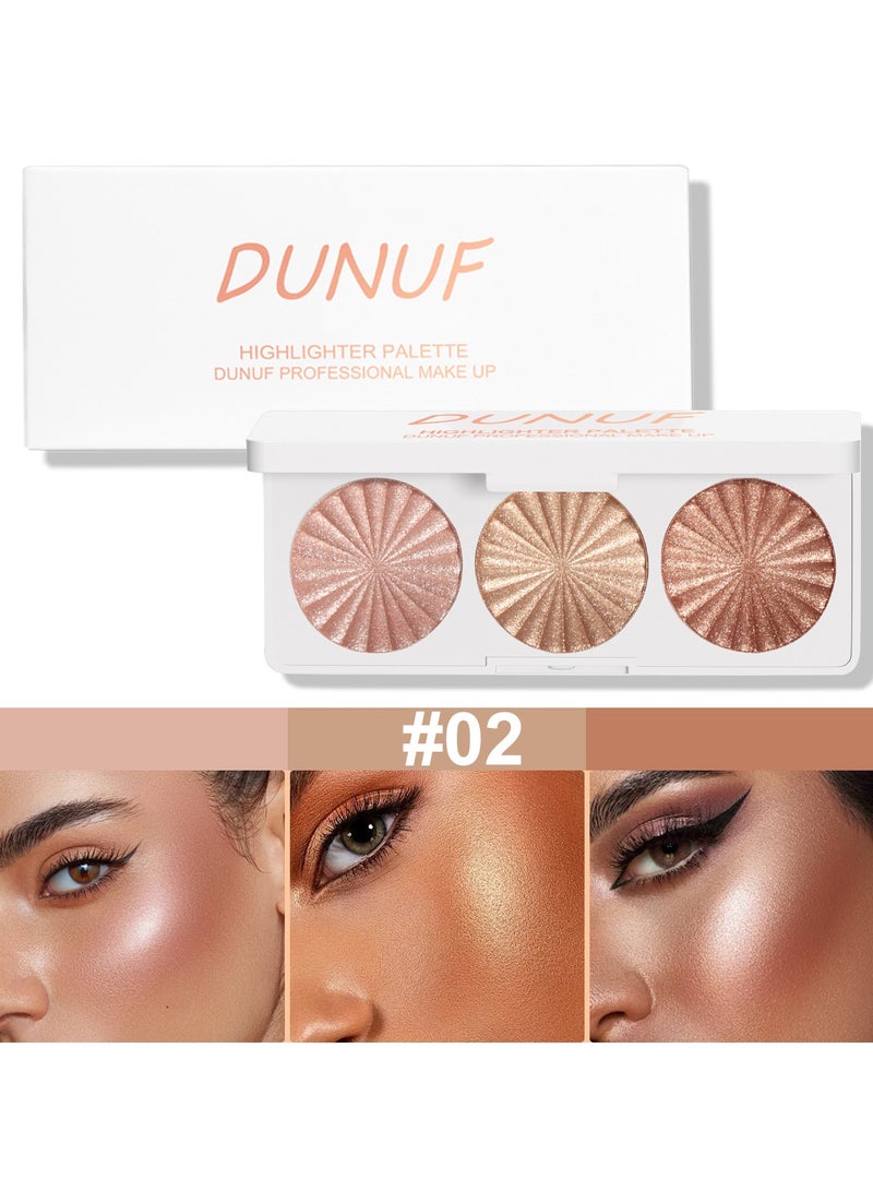 DUNUF Highlight Makeup Contour Powder, Pink Pearl Golden Champagne Bronze Rose Highlighter Palette, Glitter Face Illuminator Highlighter, Illuminator Make Up (02) - Image 1