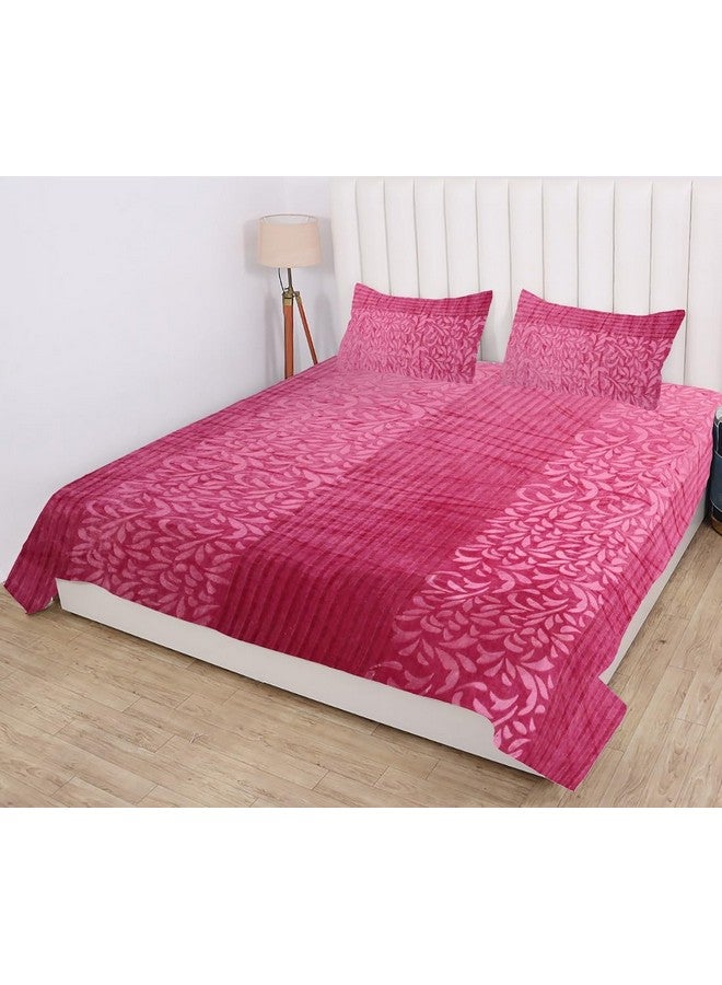 RD TREND 300 GSM شراشف فانيلا دافئة لفصل الشتاء بحجم مزدوج مسطح (90 × 100 بوصة) مع 2 غطاء وسادة بحجم (18 × 28 بوصة) لون - وردي، مزخرف - Image 5