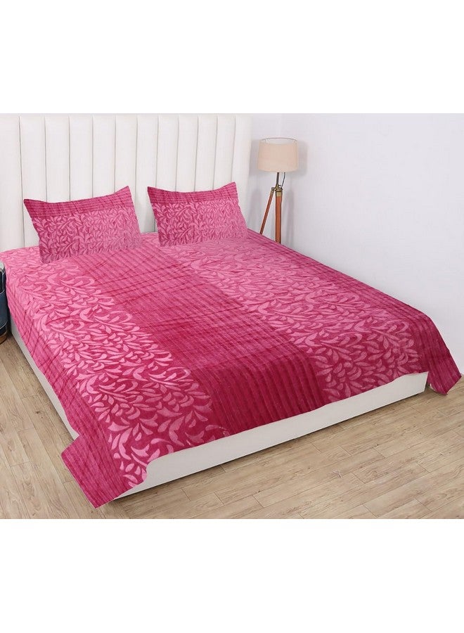 RD TREND 300 GSM شراشف فانيلا دافئة لفصل الشتاء بحجم مزدوج مسطح (90 × 100 بوصة) مع 2 غطاء وسادة بحجم (18 × 28 بوصة) لون - وردي، مزخرف - Image 1