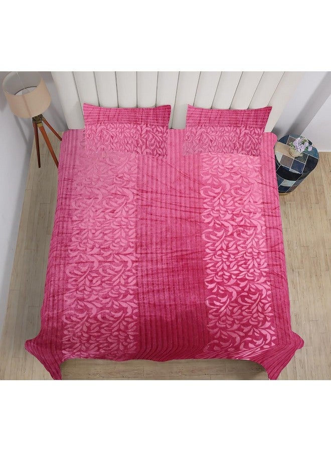 RD TREND 300 GSM شراشف فانيلا دافئة لفصل الشتاء بحجم مزدوج مسطح (90 × 100 بوصة) مع 2 غطاء وسادة بحجم (18 × 28 بوصة) لون - وردي، مزخرف - Image 4