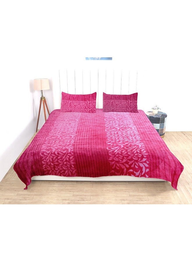 RD TREND 300 GSM شراشف فانيلا دافئة لفصل الشتاء بحجم مزدوج مسطح (90 × 100 بوصة) مع 2 غطاء وسادة بحجم (18 × 28 بوصة) لون - وردي، مزخرف - Image 3