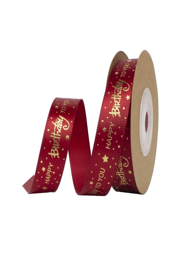 Sewhick Happy Birthday Ribbon 1 Roll 5/8 Inch Wide Red Satin Ribbons with Gold Printed Gift Ribbon for Birthday Gift Wrapping Craft Hair Bows Party Supplies (10 Yards) - Image 1