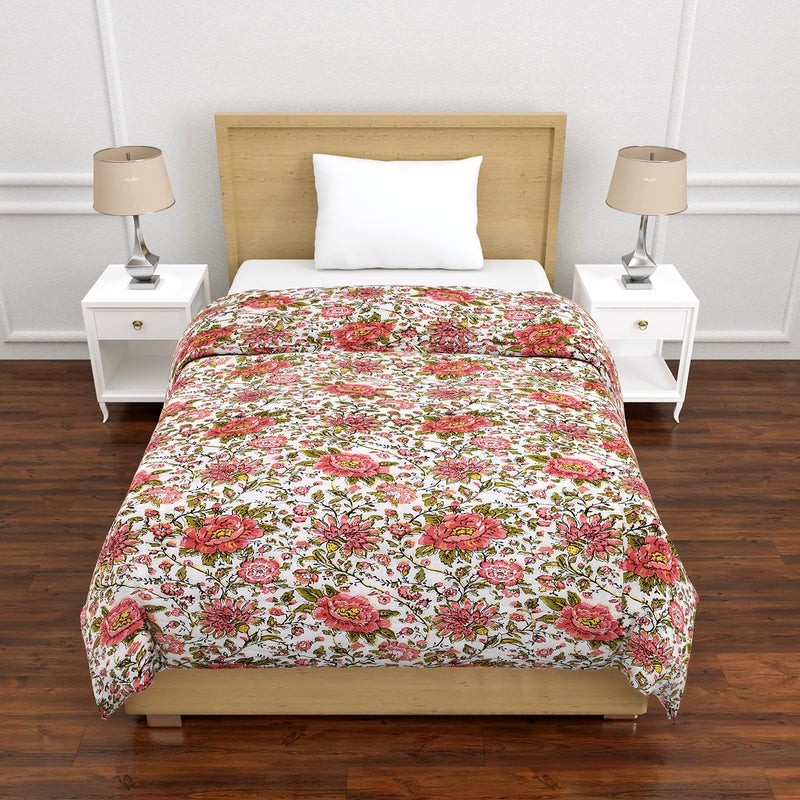 SIBLEY 300 TC Cotton Single Bed Peach and Green Heritage Flower Print Jaipuri Razai Jaipuri Rajai Ac Quilt for Winter Soft Light Weight Rajasthani Traditional Cotton Comforter (55 x 85 inch) - Image 2