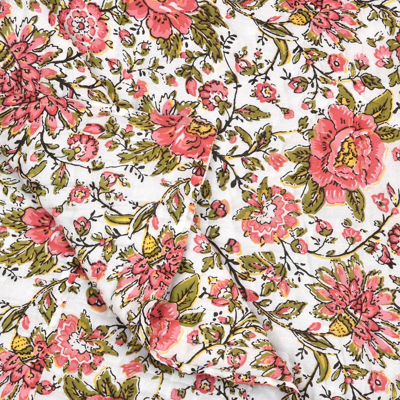 SIBLEY 300 TC Cotton Single Bed Peach and Green Heritage Flower Print Jaipuri Razai Jaipuri Rajai Ac Quilt for Winter Soft Light Weight Rajasthani Traditional Cotton Comforter (55 x 85 inch) - Image 4