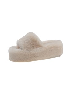 2024 Autumn/Winter New Womens Plush Slippers Thick Sole Outer Wear One-Row Home Use Cotton Slippers Export Version Beige
