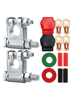 KASTWAVE Battery Terminal Connectors, Positive Negative Top Post Battery Terminals Clamp, Quick Release Disconnect Kit with Heat Shrink Tubing for Car Boat Marine RV Vehicles,etc  - Image 1