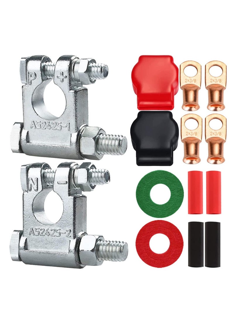 KASTWAVE - Battery Terminal Connectors, Positive Negative Top Post Battery Terminals Clamp, Quick Release Disconnect Kit with Heat Shrink Tubing for Car Boat Marine RV Vehicles,etc - Image 1