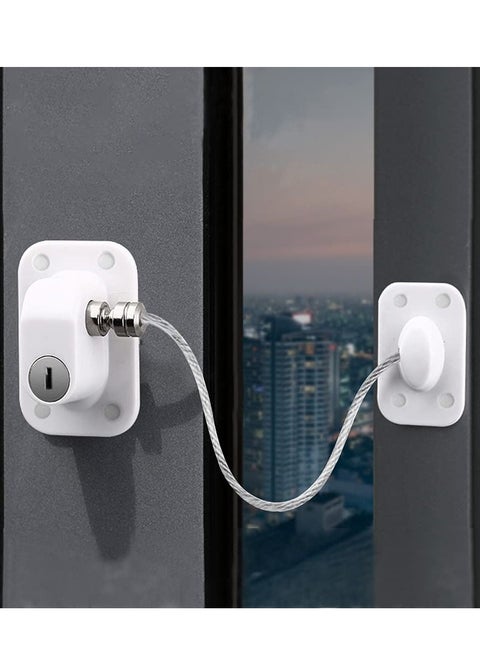Pack Of 1 Baby Window Safety Locks Self Adhesive Restrictor with Key UPVC Cable Pet No Drilling Kids Refrigerator Lock For Childproof