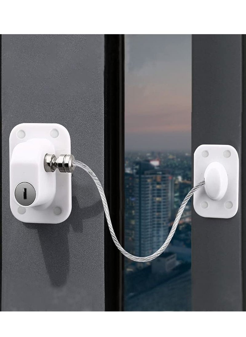 Pack Of 1 Baby Window Safety Locks Self Adhesive Restrictor with Key UPVC Cable Pet No Drilling Kids Refrigerator Lock For Childproof