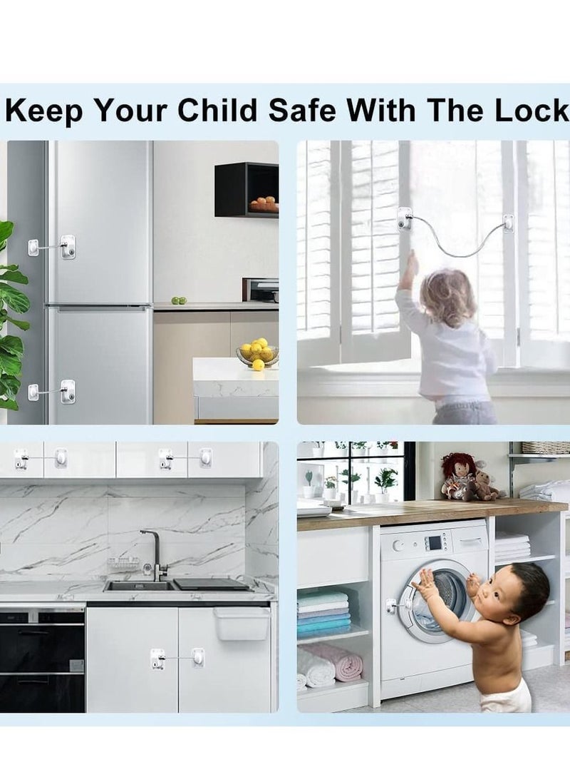 Pack Of 1 Baby Window Safety Locks Self Adhesive Restrictor with Key UPVC Cable Pet No Drilling Kids Refrigerator Lock For Childproof