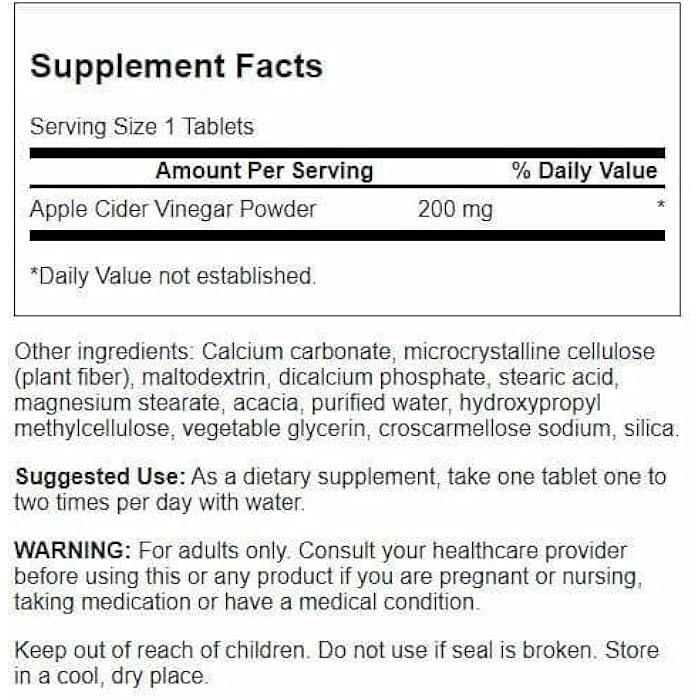 Swanson Double-Strength Apple Cider Vinegar 200 Milligrams 120 Tabs - Image 2