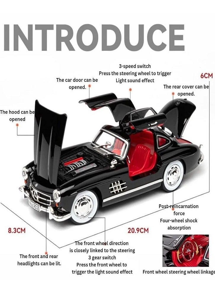 داي كاست مرسيدس بنز 300 SL - سيارة من السبائك المعدنية بمقياس 1:24 - أبواب مفتوحة، إضاءة وصوت (أسود) - Image 2