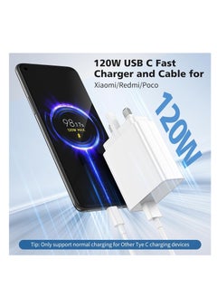 Generic 120W USB-C Fast Charger 2025 Upgrade Compatible with Xiaomi Mi 15/14/13/12/11, Mi Mix 4/3, Xiaomi Pad, Redmi Note 14/13/12/13 Pro, POCO X7/X6/X5/F4/X4, Black Shark 5/4 Includes 6A Type-A to USB-C Cable  - Image 2