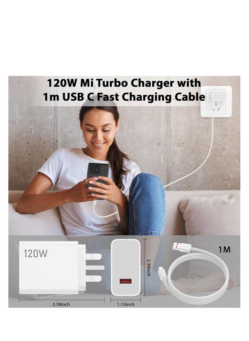 Generic - 120W USB-C Fast Charger 2025 Upgrade Compatible with Xiaomi Mi 15/14/13/12/11, Mi Mix 4/3, Xiaomi Pad, Redmi Note 14/13/12/13 Pro, POCO X7/X6/X5/F4/X4, Black Shark 5/4 Includes 6A Type-A to USB-C Cable - Image 1