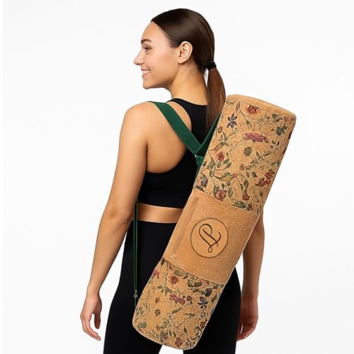 Lumberjack Plaid Cork Yoga Mat Bag Fits Mats Up to 72 Long and Thick Approx 425 Rolled Diameter 24 Carry Bag with Adjustable Strap Front Interior Zip Pockets - Image 1