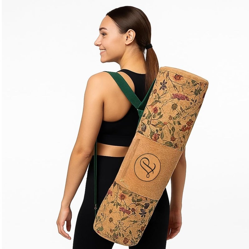 Lumberjack Plaid Cork Yoga Mat Bag Fits Mats Up to 72 Long and Thick Approx 425 Rolled Diameter 24 Carry Bag with Adjustable Strap Front Interior Zip Pockets - Image 2