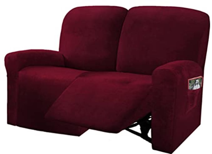 RECLINING LOVE SEAT SLIPCOVER 48 65 L 6PIECE VELVET STRETCH LOVESEAT RECLINING SOFA COVERS 2 SEAT LOVE SEAT RECLINER COVER THICK SOFT WASHABLE BURGUNDY WINE