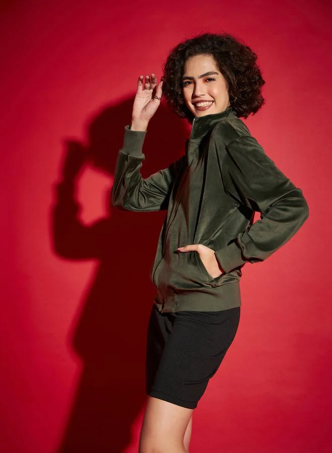 SASSAFRAS Velour Zipper Front Jacket with Slip Pocket by Styli