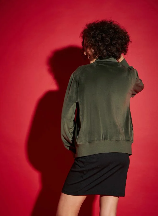 SASSAFRAS Velour Zipper Front Jacket with Slip Pocket by Styli