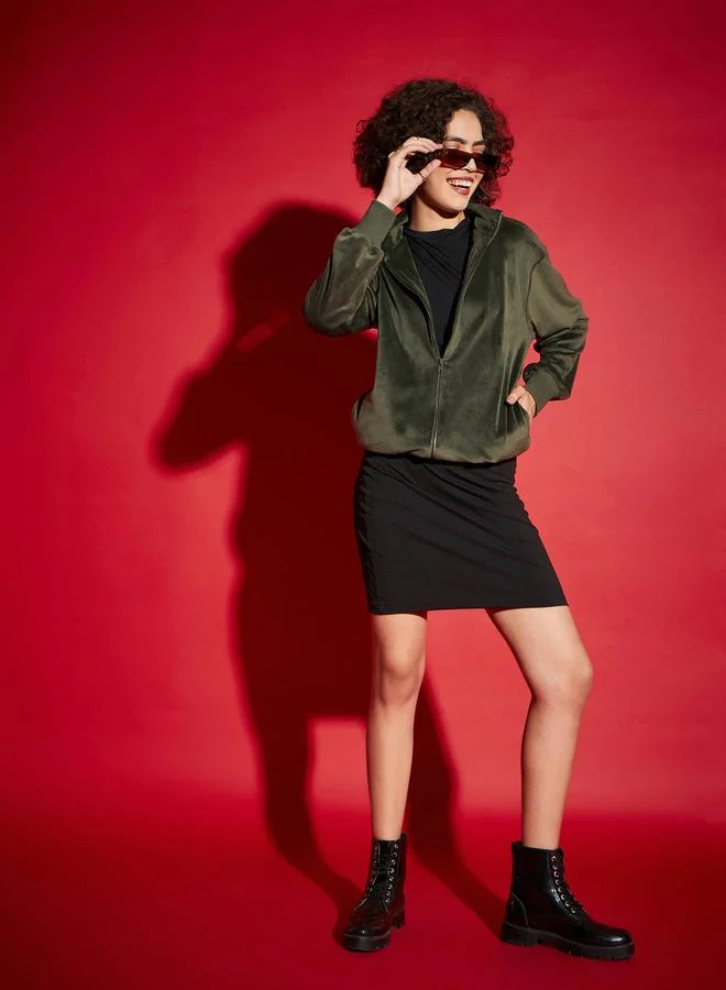 SASSAFRAS Velour Zipper Front Jacket with Slip Pocket by Styli