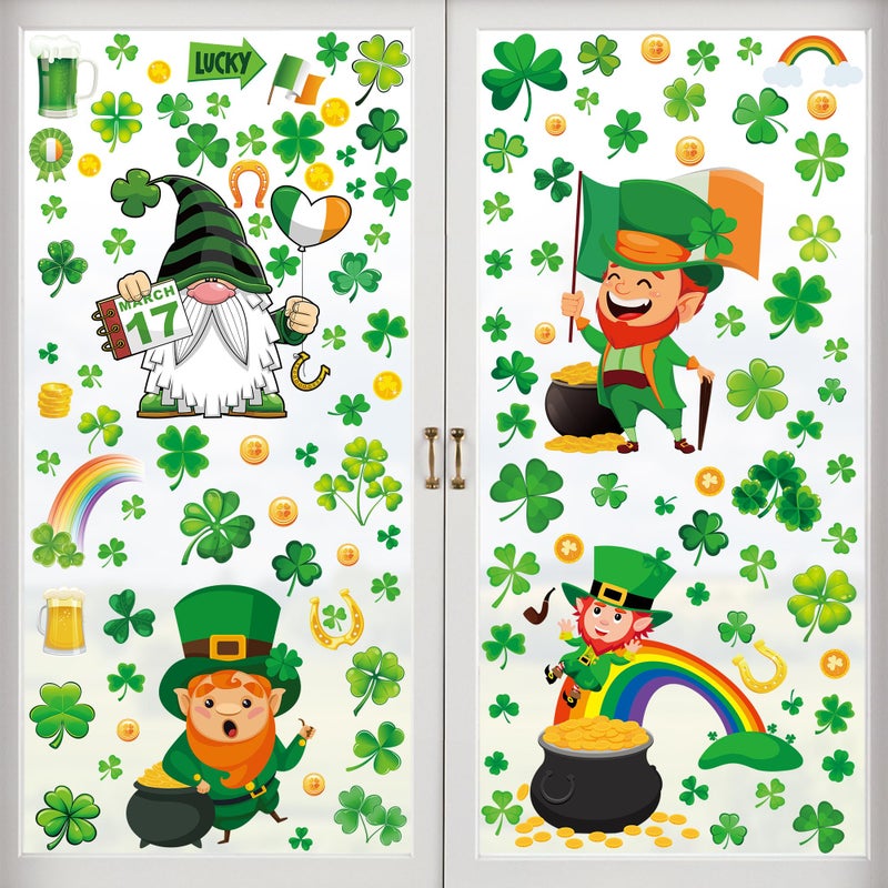 Traplace 305 PCS St Patricks Day Window Clings, 9 Sheets St Patrick's Day Window Stickers with Leprechaun Coins, Double Sided Irish Decal Clings for Hone St. Patrick's Day Decorations Decals - Image 1